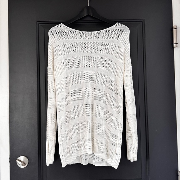 Source Unknown Sweaters - Open Knit Crochet Drapey Boho Long Sleeve Shirt Bathing Suit Cover White